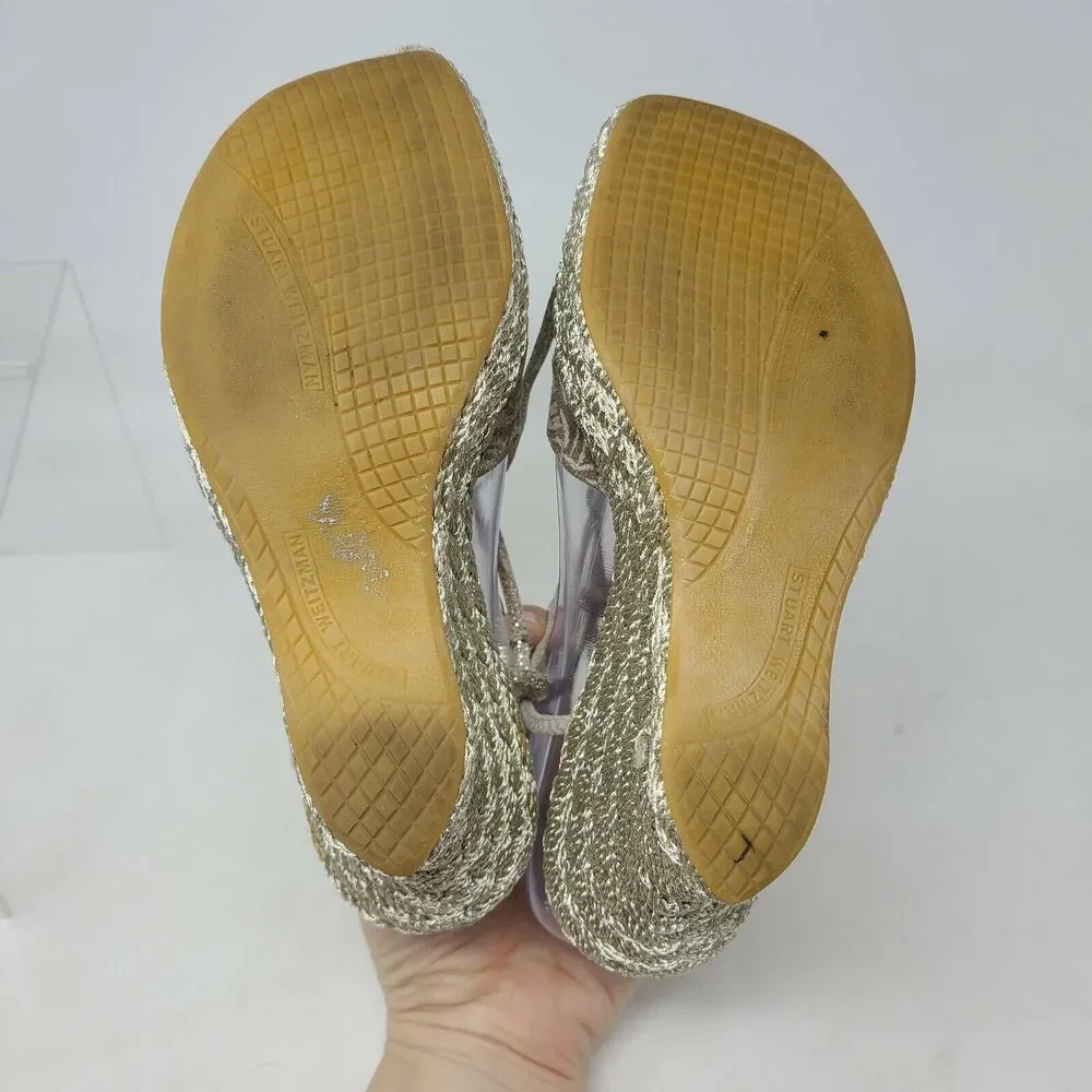 Stuart Weitzman Gold Snake Espadrille Wedge Heel Women's 8 Leg Tie Lace Up Shoes